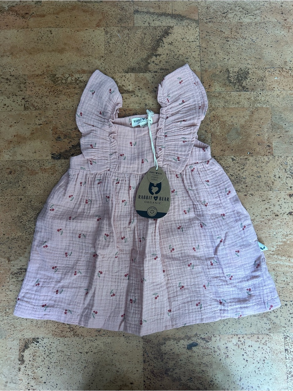 Organic Pink Cherry Flutter-Sleeve Baby Dress